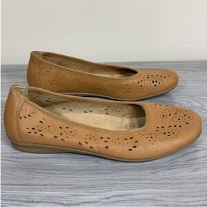 Earth Spirit Gelron 2000 Tan Brown Perforated Comfort Ballet Flats Womens 8